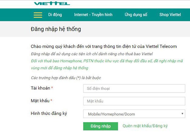 Tra cứu qua trang Vietteltelecom.vn